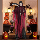 Tangkula 8 FT Halloween Animatronics Standing Grim Reaper, Voice Activated Reaper with Lighted Eyes & Creepy Sounds