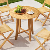 Tangkula 31.5” Patio Dining Table, Round Teak Wood Dining Table w/Slatted Tabletop