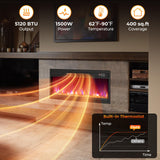 Tangkula 26” Electric Fireplace Insert, Recessed 1500W Fireplace Heater with Remote Control, 0.5-9H Timer