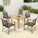 Outdoor PE Wicker & Heavy-Duty Metal Chairs with Acacia Wood Armrests - Tangkula