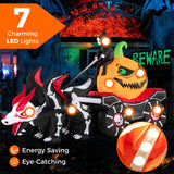 Tangkula 9 FT Halloween Inflatable Grim Reaper Driving Pumpkin Carriage, LED Lighted Carriage with Pumpkin & Skeleton Dragon