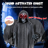 Tangkula 12.1 ft Halloween Hanging Reaper w/Wings, Voice Activated Animatronic Ghost w/Lighted Eyes & Terrifying Sounds