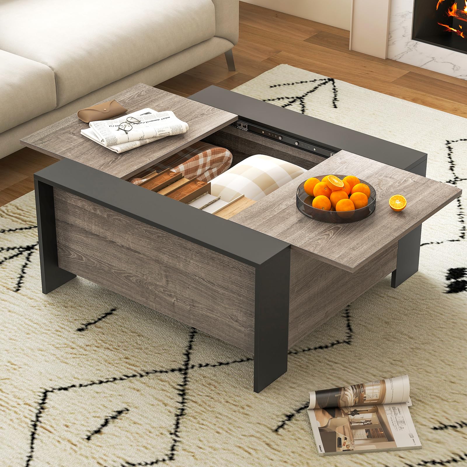  Square Farmhouse Coffee Table with Hidden Storage - Tangkula