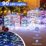 Tangkula Set of 3 Christmas Lighted Gift Boxes, Pre-lit 90 LED Light Up Present Box Decorations