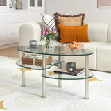 Glass Coffee Table, 2-Tier Modern Oval Smooth Glass Tea Table End Table