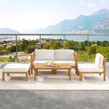 Tangkula 5 Piece Outdoor Conversation Furniture Set, Acacia Wood Sectional Sofa Set with 3 Chairs