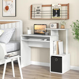 Tangkula Computer Desk with Fabric Drawer & Keyboard Tray, Space-Saving Study Writing Desk with Open Storage Shelves & Printer Stand