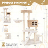 Tangkula Modern Cat Tree, 50" Multi-Level Cat Tower with Cattail Fluff Condo & Top Perch