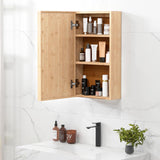 Tangkula Bathroom Medicine Cabinet, Wall Mounted Bamboo Bathroom Cabinet with Single Mirror Door