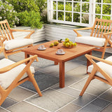 Tangkula Patio Coffee Table with Umbrella Hole, Outdoor Solid Wood Side Table with Slatted Tabletop & Teak Oil Finish