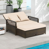 Tangkula Patio Adjustable Wicker Daybed, Rattan Loveseat & Storage Ottoman w/ 4-Level Backrest & Soft Cushions