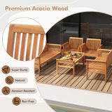 Tangkula 5 Piece Patio Furniture Set, Acacia Wood Conversation Set with 3-Seat Bench, Loveseat