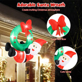 Tangkula 4 FT Inflatable Hanging Santa Claus Wreath, Christmas Pre-Lit Santa & Wreath with Red Bow & 5 LED Lights