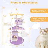 Tangkula Cute Cat Tree, 62 Inch Multi-Level Large Cat Tower with Metal Frame, Moon-Shaped Top Perch