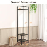 Tangkula Corner Coat Rack with Storage, Simple Hall Tree with Hanging Rod & 2 Mesh Shelves