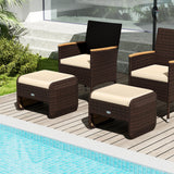 Tangkula 2 Pieces Patio PE Wicker Ottomans with Removable Cushions