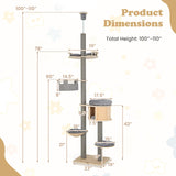 Tangkula Floor to Ceiling Cat Tree, 5 Tier Tall Cat Tower with Adjustable Height (100-110 Inch) for Large Cats