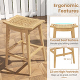 Tangkula Teak Wood Bar Stool, 29” Patio Rattan Barstool with Footrest & Saddle Seat