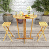 Tangkula Outdoor Folding Bar Table, Teak Wood Bar Height Bistro Table with Oval Tabletop & Cross Base