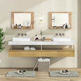 Tangkula Bathroom Mirror with Shelf, 23.5" x 17.5" Rectangle Wood Frame Bathroom Vanity Mirror for over Sink