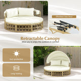 Tangkula Outdoor Patio Round Daybed with Retractable Canopy, Soft Cushions