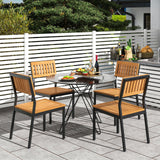 Tangkula Patio Dining Chair Set of 2/4, Outdoor Armless Chairs w/Metal and Acacia Wood Frame