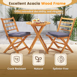 Tangkula 3 Piece Patio Wood Bistro Set, Folding Table Chair Set w/Soft Seat Cushions