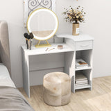 Tangkula White Desk with Storage Drawer & Shelves, Modern Computer Desk with Adjustable Shelf & Cable Hole, White