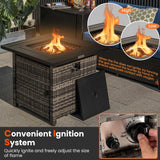 Tangkula 29 Inch Rattan Propane Fire pit Table, Patiojoy 50,000 BTU Outdoor Square Fire Pit with Lava Rocks & Protective Cover