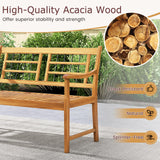 Tangkula Patio Acacia Wood Bench, Wooden 2-Person Outside Chair w/Curved Armrests