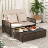 Tangkula Patio Adjustable Wicker Daybed, Rattan Loveseat & Storage Ottoman w/ 4-Level Backrest & Soft Cushions