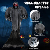 Tangkula 12.1 ft Halloween Hanging Reaper w/Wings, Voice Activated Animatronic Ghost w/Lighted Eyes & Terrifying Sounds