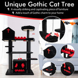 Tangkula Gothic Cat Tree, 49 Inch Black Cat Tower with Coffin Cat Bed, 2 Cat Condos, Scratching Posts