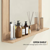 Tangkula Bathroom Mirror with Shelf, 23.5" x 17.5" Rectangle Wood Frame Bathroom Vanity Mirror for over Sink