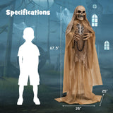 Tangkula 5.6 FT Halloween Standing Animated Skeleton with Chain, Animatronic Skull Grim Reaper with LED lights