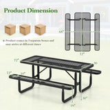 Tangkula 6 Ft Picnic Table, 8 Person Rectangular Commercial Grade Outdoor Picnic Table with 2 Built-in Benches