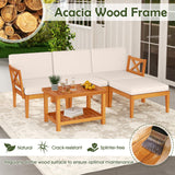 Tangkula L Shaped Outdoor Furniture Set, 5 Pieces Acacia Wood Patio Conversation Set for Garden, Backyard, Poolside (Off White)