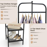 Tangkula Corner Coat Rack with Storage, Simple Hall Tree with Hanging Rod & 2 Mesh Shelves