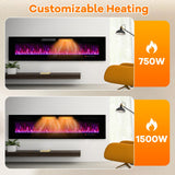 Tangkula 42/50/60/72 Inches Ultra-Thin Electric Fireplace, Wall-Mounted & Recessed Fireplace Heater with Smart APP Control, Compatible with Alexa