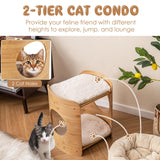 Tangkula Elevated Cat Bed for Indoor Cats, 2-Tier Cute Small Cat Tree Tower with Natural Bamboo Frame