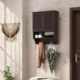 Tangkula Wall Mounted Bathroom Cabinet with Open Shelf & Bar