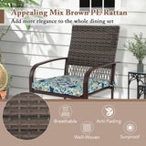 5 Pieces Patio Dining Set, 4 Cushioned Rattan Armchairs & Square Table w/Wood-Plastic Tabletop & Umbrella Hole