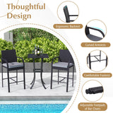 Tangkula 3-Piece Patio Wicker Bar Set, Rattan Bar Height Chairs & Square Table w/Heavy-Duty Metal Frame