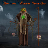 Tangkula 6 FT Halloween Light Up Talking Ghost Pumpkin with Glowing Ribs and Moving Head