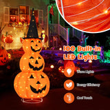 Tangkula 5 FT Lighted Halloween Collapsible Stacked Pumpkins with Witch Hat, 100 LED Lights