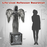 Tangkula 5.5 FT Halloween Animated Praying Angel Statue with Light Up Eyes & Shaking Wings