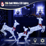 Tangkula 3-Piece Christmas Lighted Reindeer Family Set, Xmas Pre-Lit Reindeer with 255 Cold White LED Lights