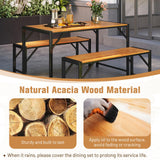 Tangkula 3 Pieces Patio Dining Set for 6 People, Outdoor Picnic Table & 2 Benches, 53” Acacia Wood Dining Table