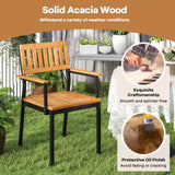 Tangkula Patio Dining Chair Set, Outdoor Chairs w/Metal and Acacia Wood Frame, Armrests