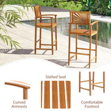 Tangkula Set of 2/4 Outdoor Acacia Wood Bar Stools, Bar Height Patio Chairs with Backrests